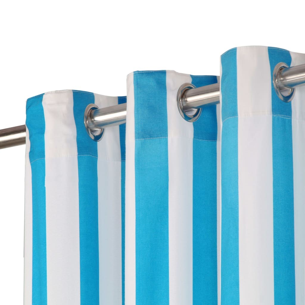 Curtains with Metal Rings 2 pcs Fabric 140x225 cm Blue Stripe